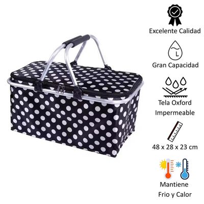 Imagen 2 del producto Bolso Termico Plegable Puntos Negros Cooler Canasta Picnic