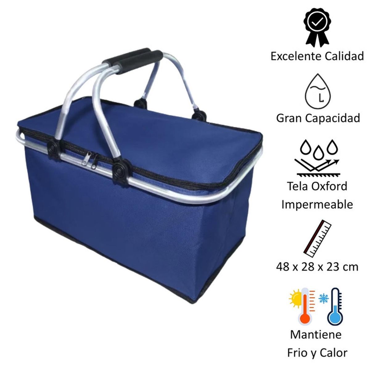 AUCKLAND OUTDOOR - Bolso Termico Plegable Azul Marino Cooler Canasta Picnic