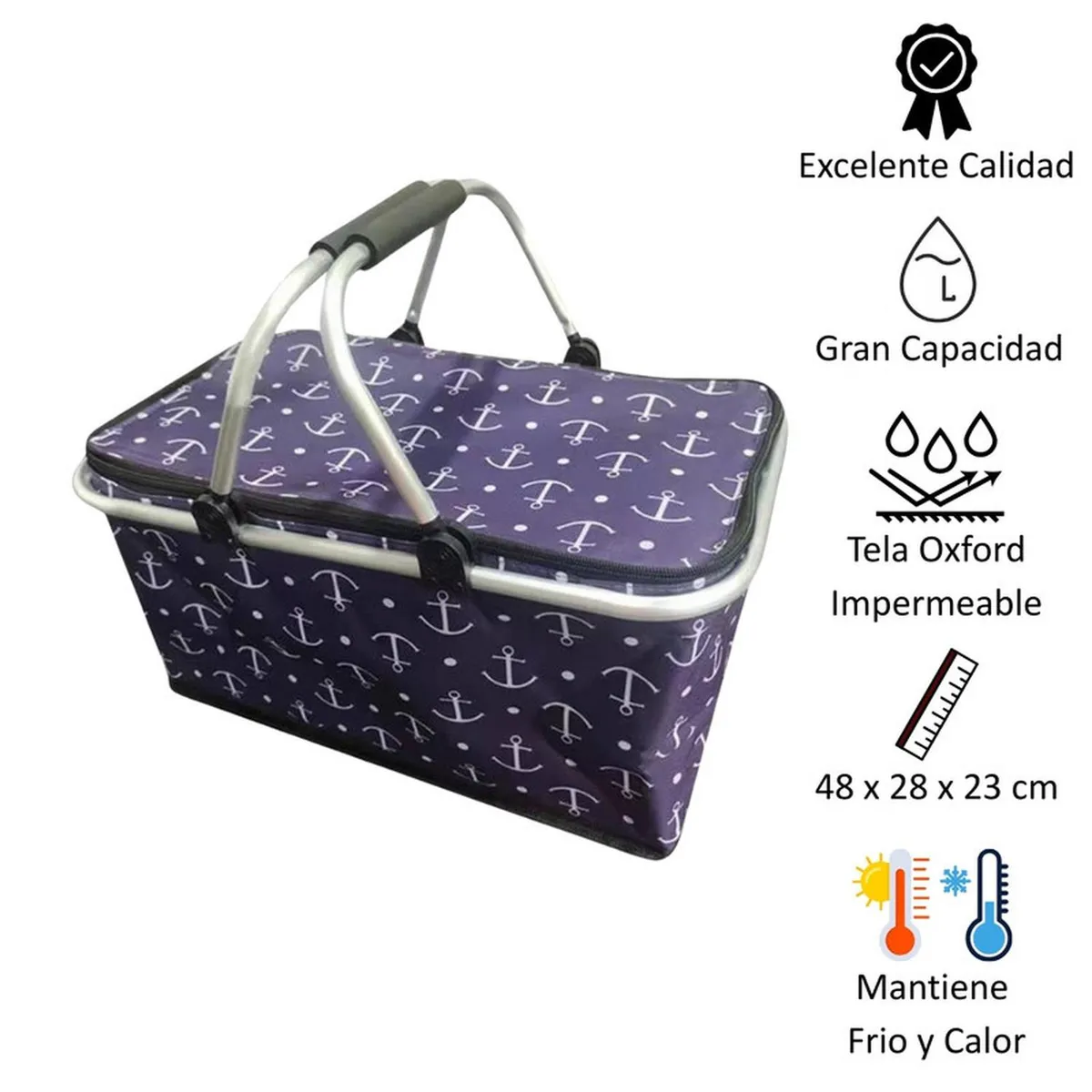AUCKLAND OUTDOOR - Bolso Termico Plegable Anclas Cooler Canasta Picnic