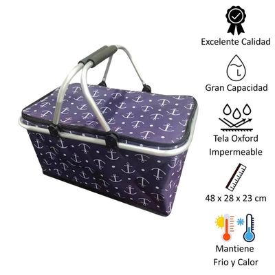 Imagen 2 del producto Bolso Termico Plegable Anclas Cooler Canasta Picnic