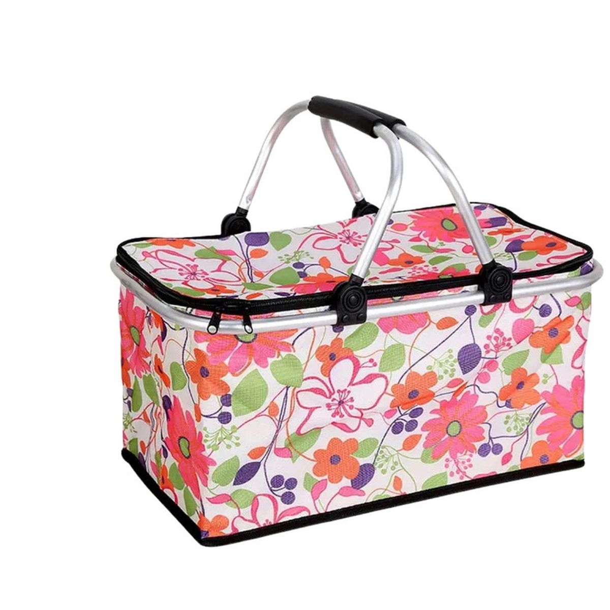 AUCKLAND OUTDOOR - Bolso Termico Plegable Flores Rosa Cooler Canasta Picnic