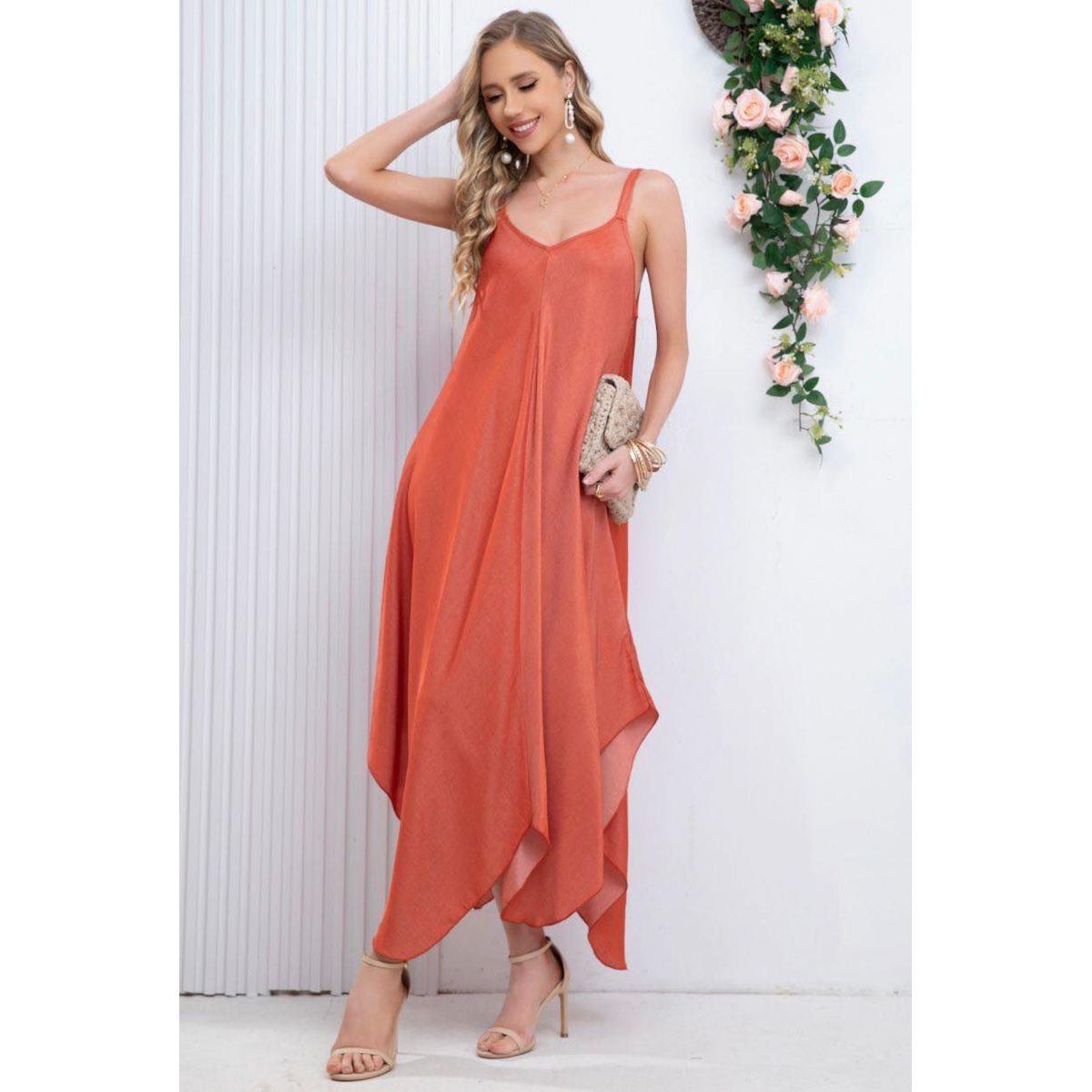 GENERICO - Maxi Vestido Asimetrico Playero TERRACOTA