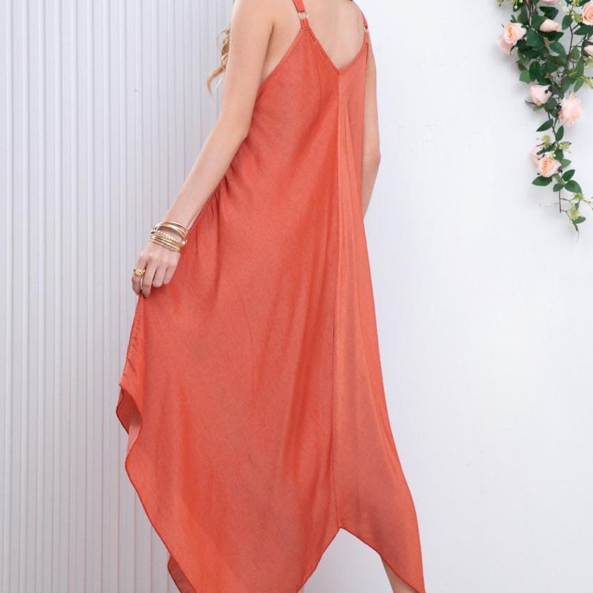 GENERICO - Maxi Vestido Asimetrico Playero TERRACOTA