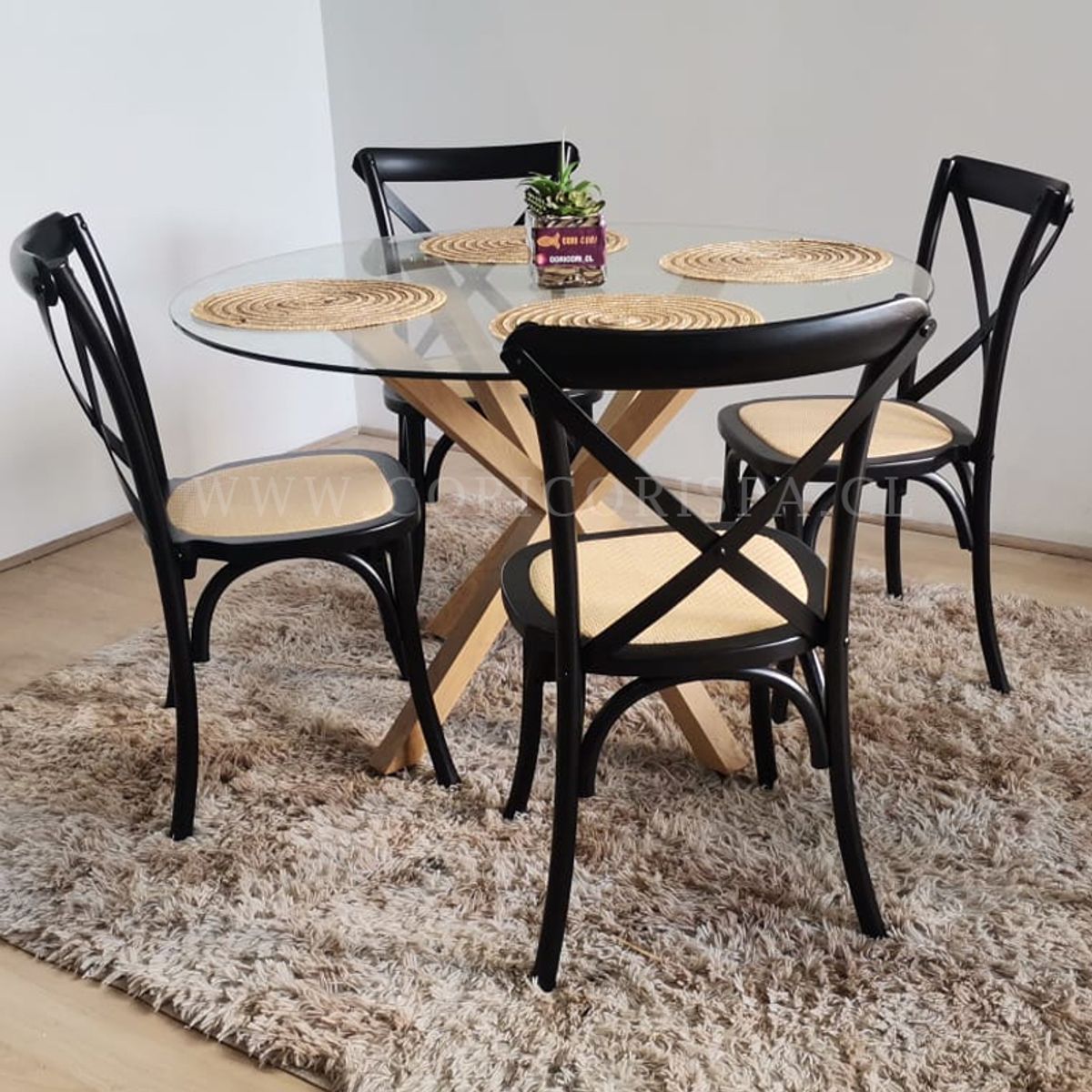 CORI CORI - Comedor Warwick 120cm + 4 Sillas Crossback Madera