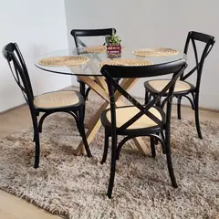 CORI CORI - Comedor Warwick 120cm + 4 Sillas Crossback Madera Negro