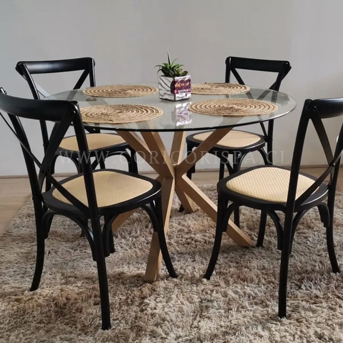 CORI CORI - Comedor Warwick 120cm + 4 Sillas Crossback Madera
