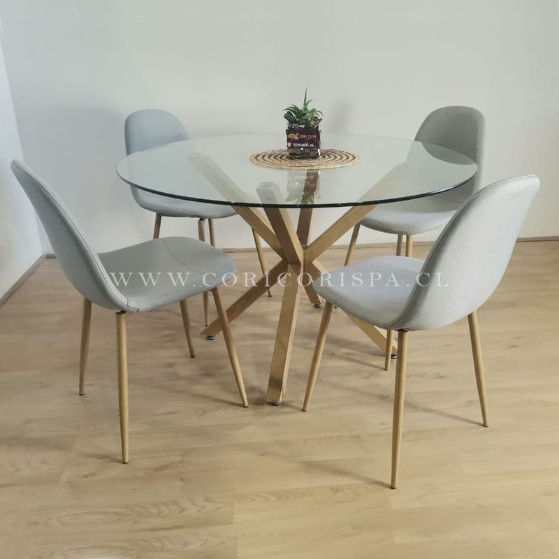 CORI CORI - Juego de Comedor Mesa De Vidrio 120cm + 4 sillas Scoop Gris