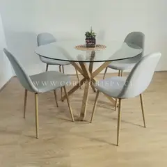 CORI CORI - Juego de Comedor Mesa De Vidrio 120cm + 4 sillas Scoop Gris