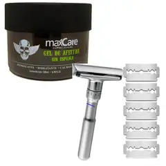 MAXCARE - Kit Máquina de afeitar PLATEADO Gel de Afeitar SIN ESPUMA