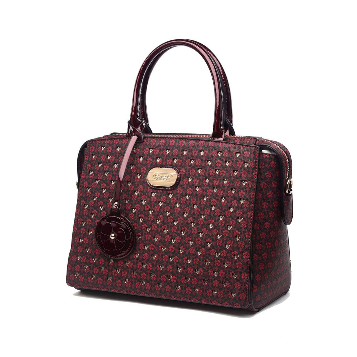 VANE COLLECTION - Cartera mujer satchel burdeo sport calidad corazones brillantes