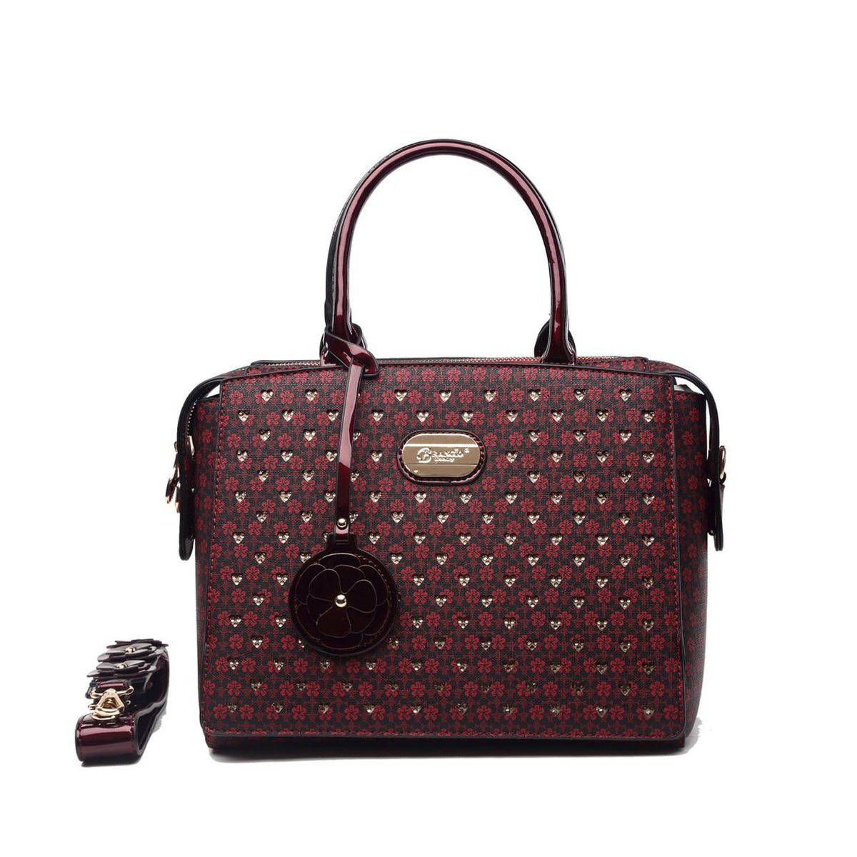 VANE COLLECTION - Cartera mujer satchel burdeo sport calidad corazones brillantes