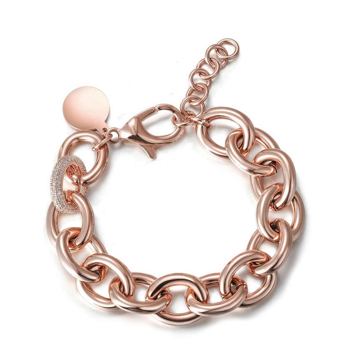 VANE COLLECTION - Pulsera para mujer fina eslabón acero baño oro rosado y circones pavé