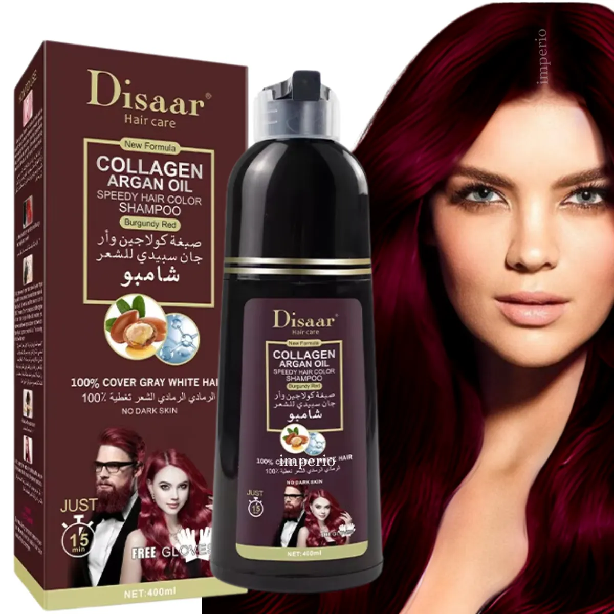 DISAAR - Shampoo Tinte Cubre Canas Color Burdeo
