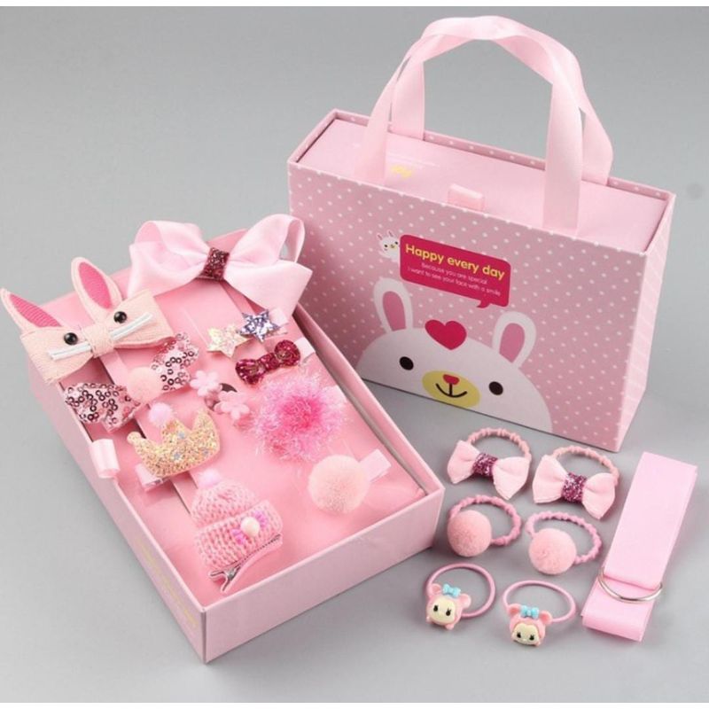 OEM - SET JUEGO DE 18 PINCHES PARA NIÑAS ROSA