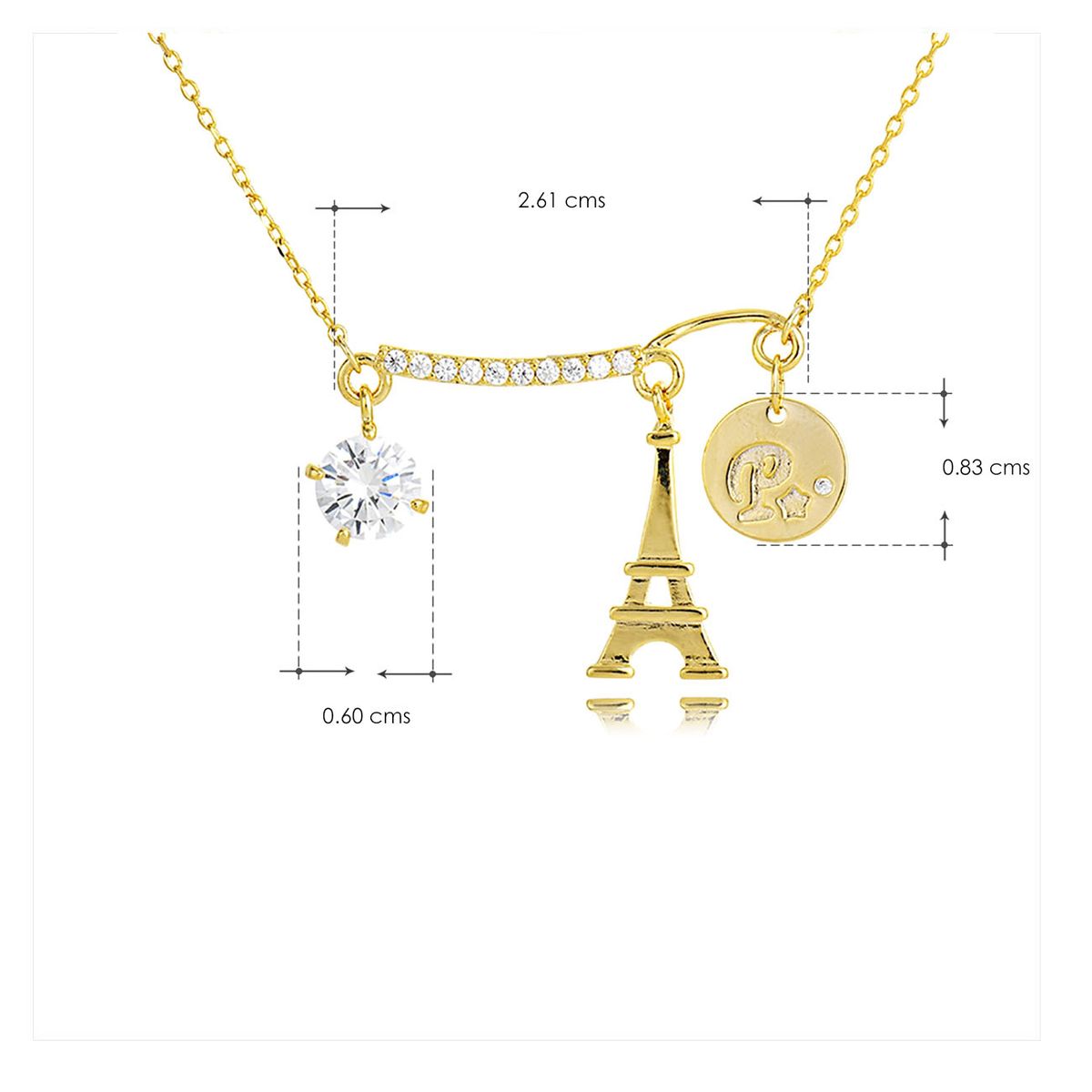 VANE COLLECTION - Collar para mujer cadena fina dorada baño de oro y circones eiffel paris