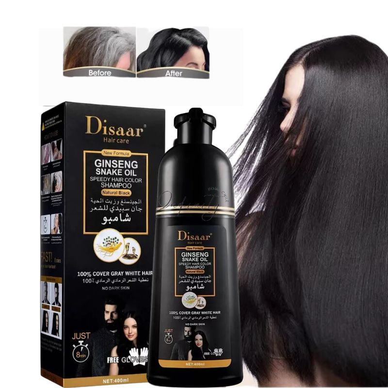 DISAAR - Shampoo Tinte Coloración Para El Cabello Cubre Canas Negro