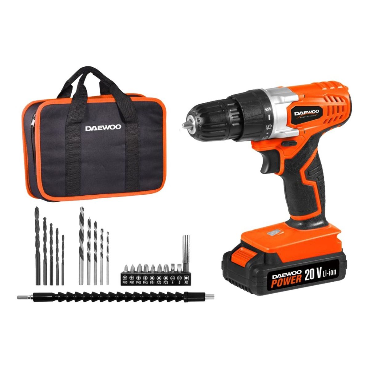 DAEWOO - Taladro Destornillador Inalámbrico Daewoo DACD316 20v bolso acces