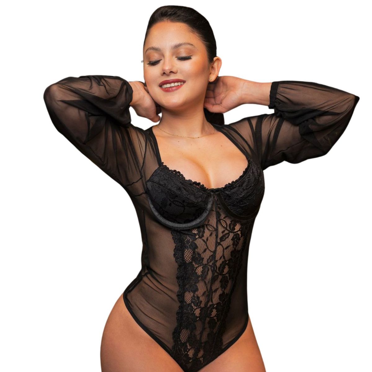 TUPPE - BODY DE ENCAJE NEGRO MANGA LARGA TUPPÉ