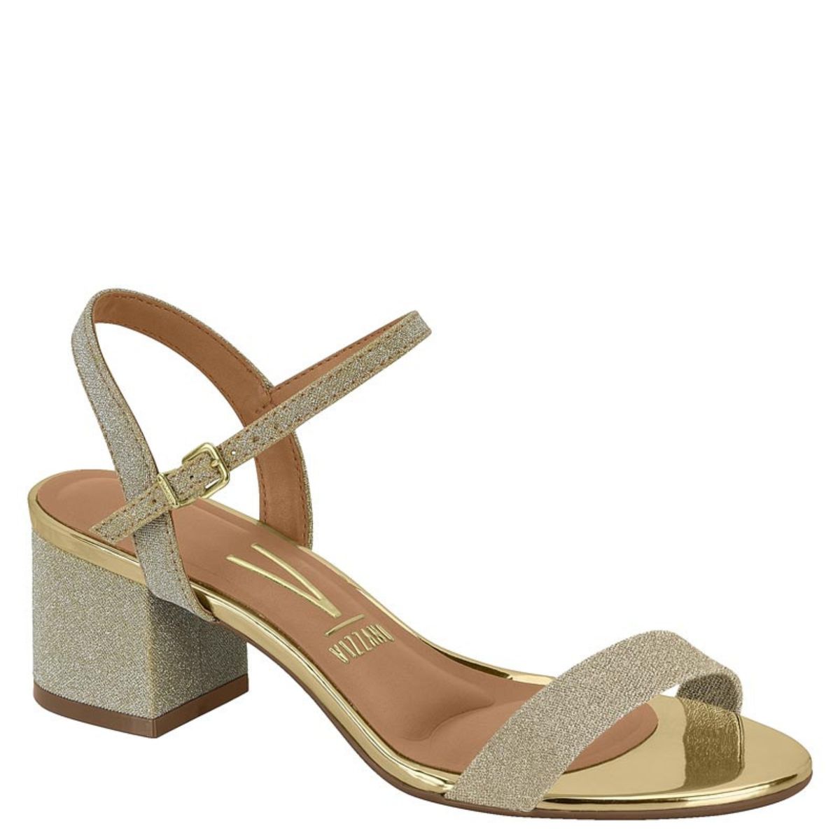 VIZZANO - Sandalia Mujer Taco Cuadrado Textil Glitter Dorado Vizzano