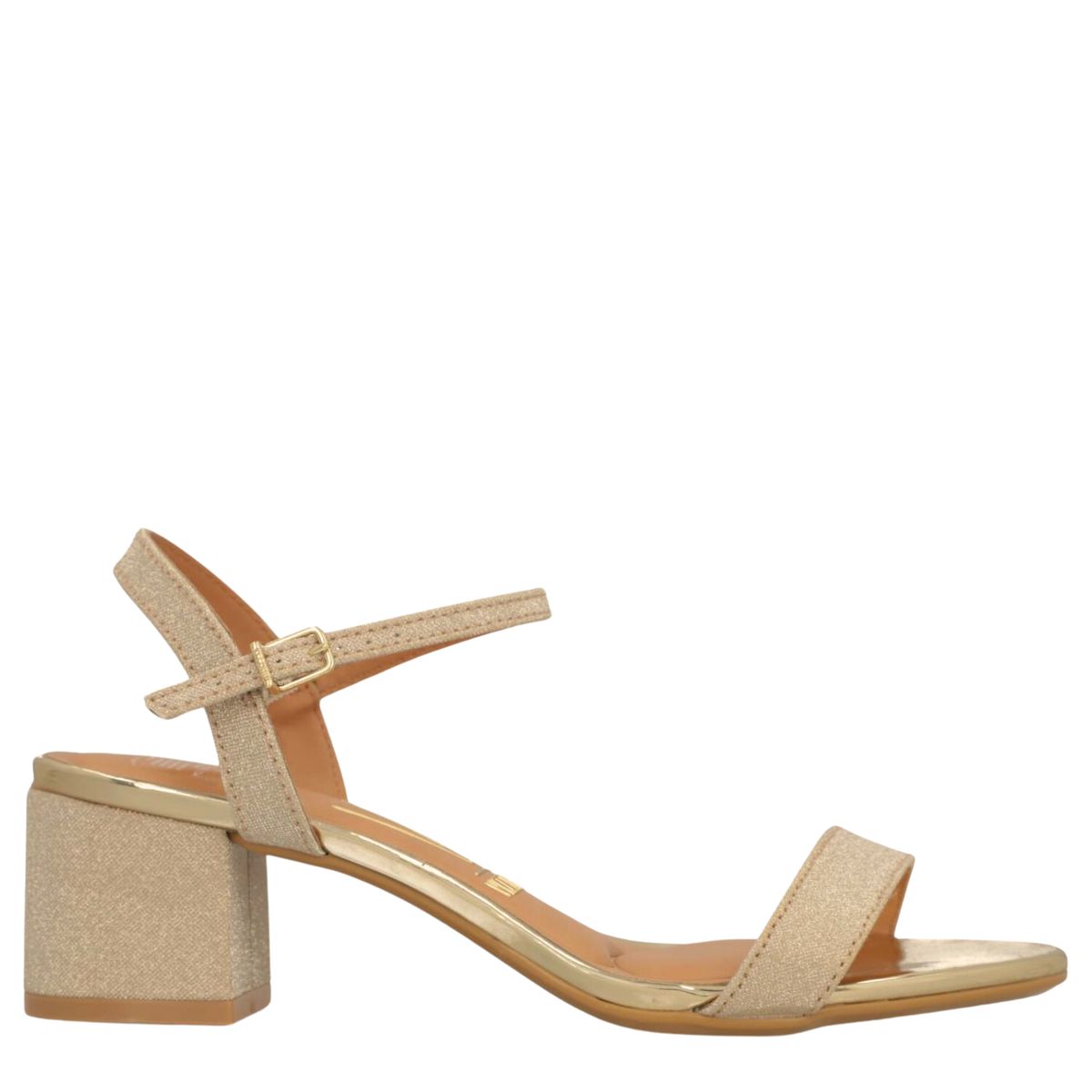 VIZZANO - Sandalia Mujer Taco Cuadrado Textil Glitter Dorado Vizzano