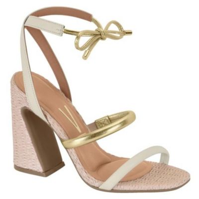 Sandalia Taco Cuadrado EcoCuero Beige Blanco