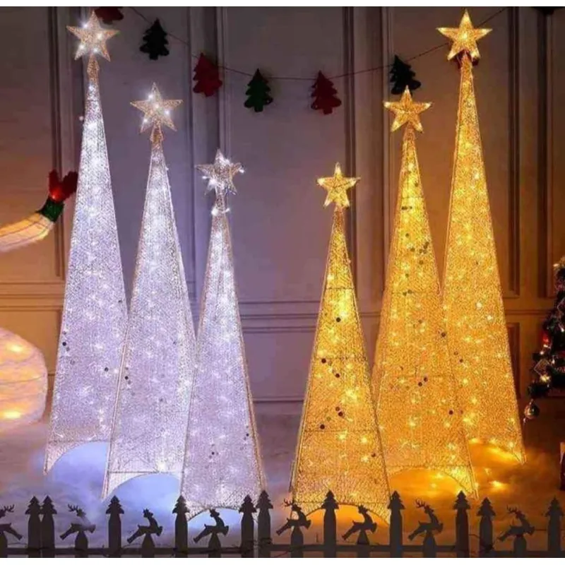 GENERICO - Arbol navidad metalico piramide con luz LED 180cm Dorado