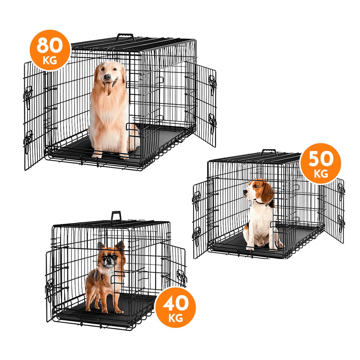 KERU - Canil Para Perros Desarmable 2 Puertas - Jaula Max 80 Kg