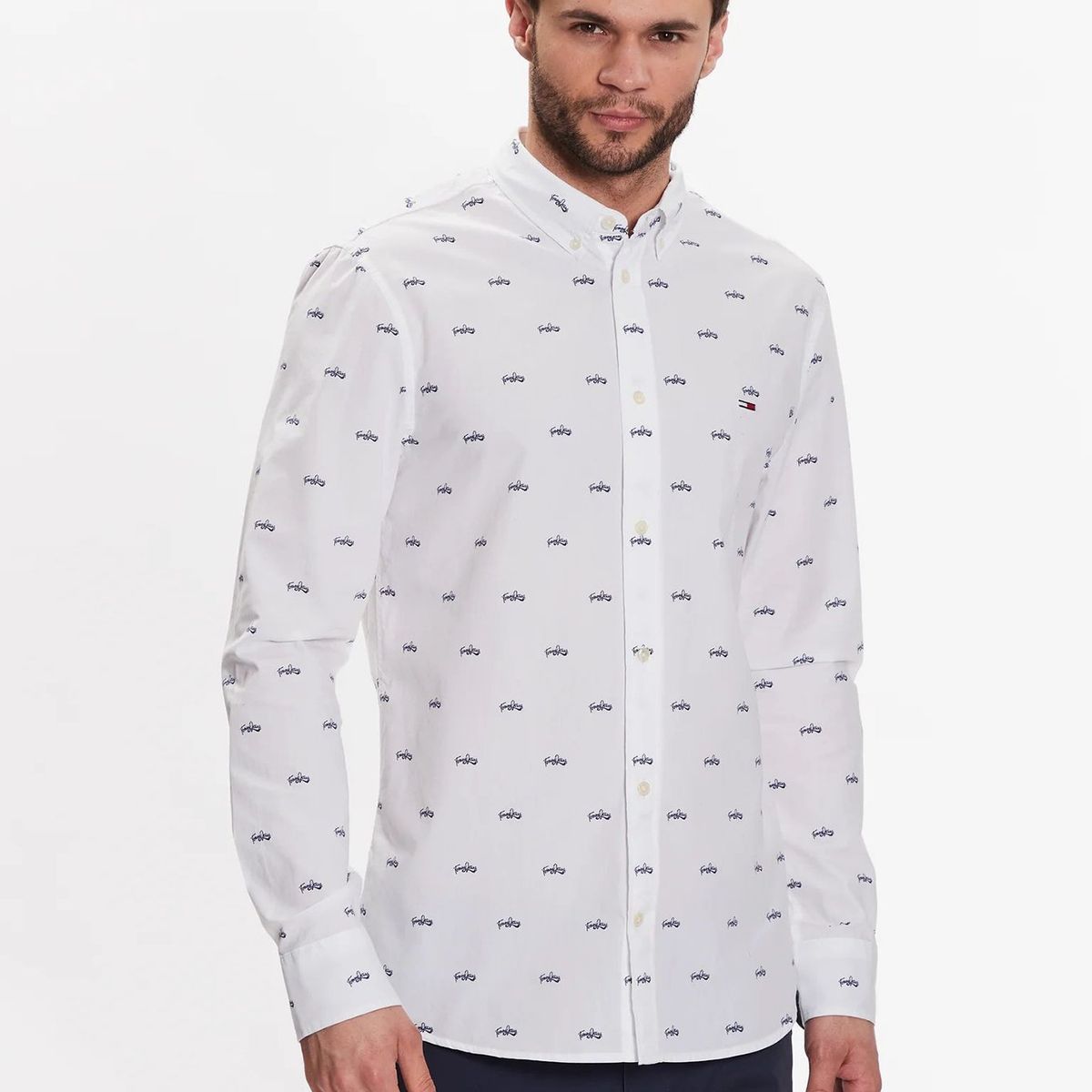 TOMMY HILFIGER - Camisa College Pop Dobby Blanco Tommy Jeans