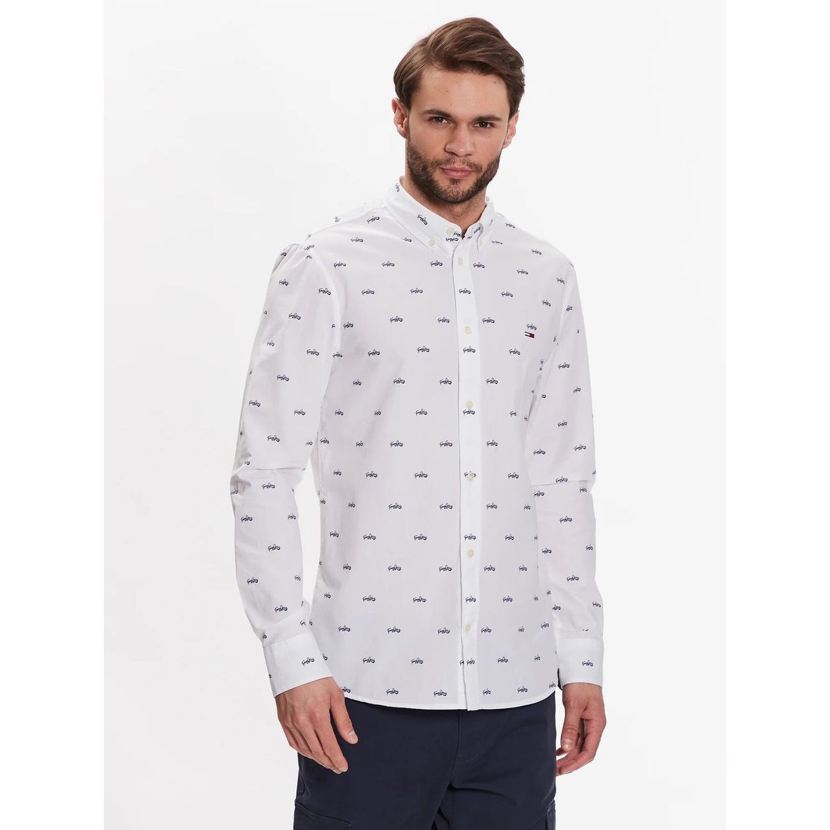 TOMMY HILFIGER - Camisa College Pop Dobby Blanco Tommy Jeans