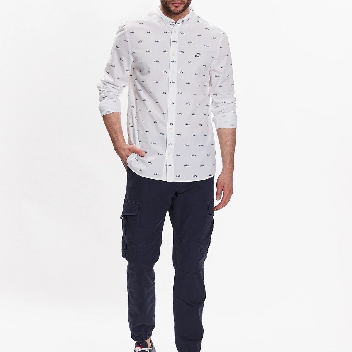 TOMMY HILFIGER - Camisa College Pop Dobby Blanco Tommy Jeans