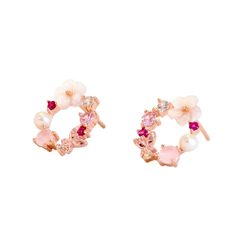 GENERICO - Aros Coronita Flor, plata 925 Oro Rosado - Azul Zafira