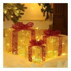GENERICO - Pack cajas de regalo de navidad - Decoracion navideña con luces DORADO
