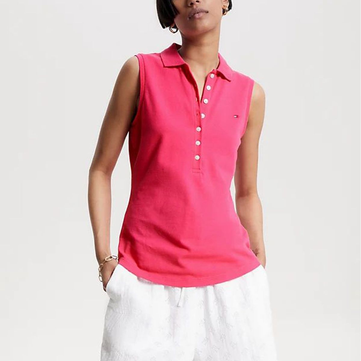 TOMMY HILFIGER - Polo Slim Fit Sin Mangas Rosado Tommy Hilfiger