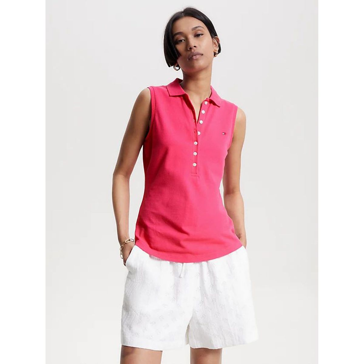 TOMMY HILFIGER - Polo Slim Fit Sin Mangas Rosado Tommy Hilfiger