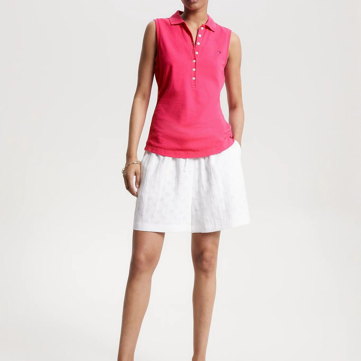 TOMMY HILFIGER - Polo Slim Fit Sin Mangas Rosado Tommy Hilfiger