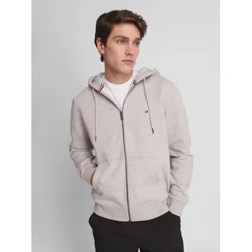 TOMMY HILFIGER - Polerón Hoodie Con Cierre Logo Gris