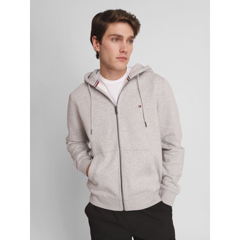 TOMMY HILFIGER - Polerón Hoodie Con Cierre Logo Gris Tommy Hilfiger