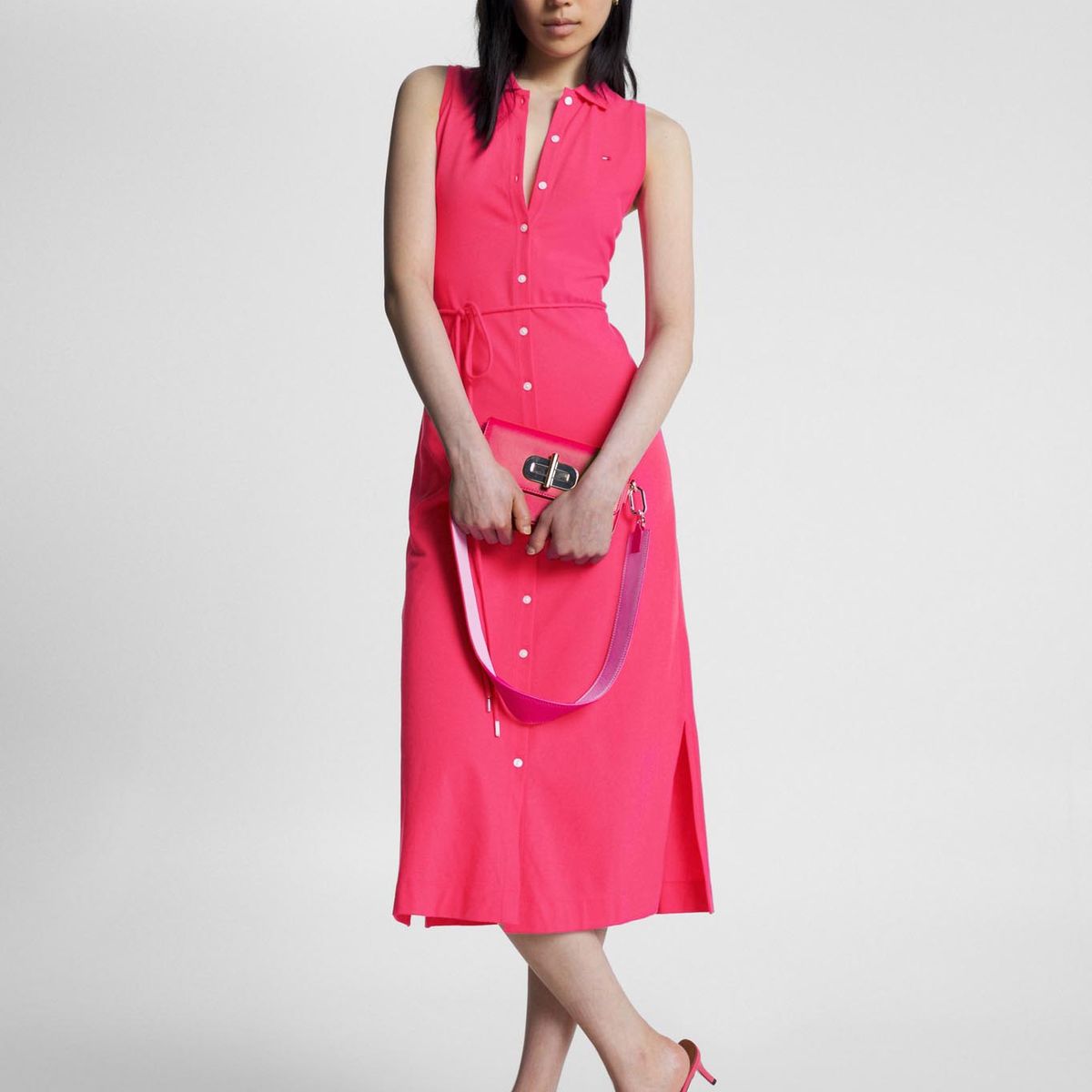 TOMMY HILFIGER - Vestido Midi Polo Sin Mangas Rosado Tommy Hilfiger