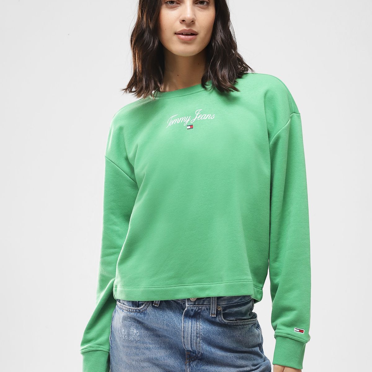 TOMMY HILFIGER - Polerón Relaxed Essential Logo Verde Tommy Jeans