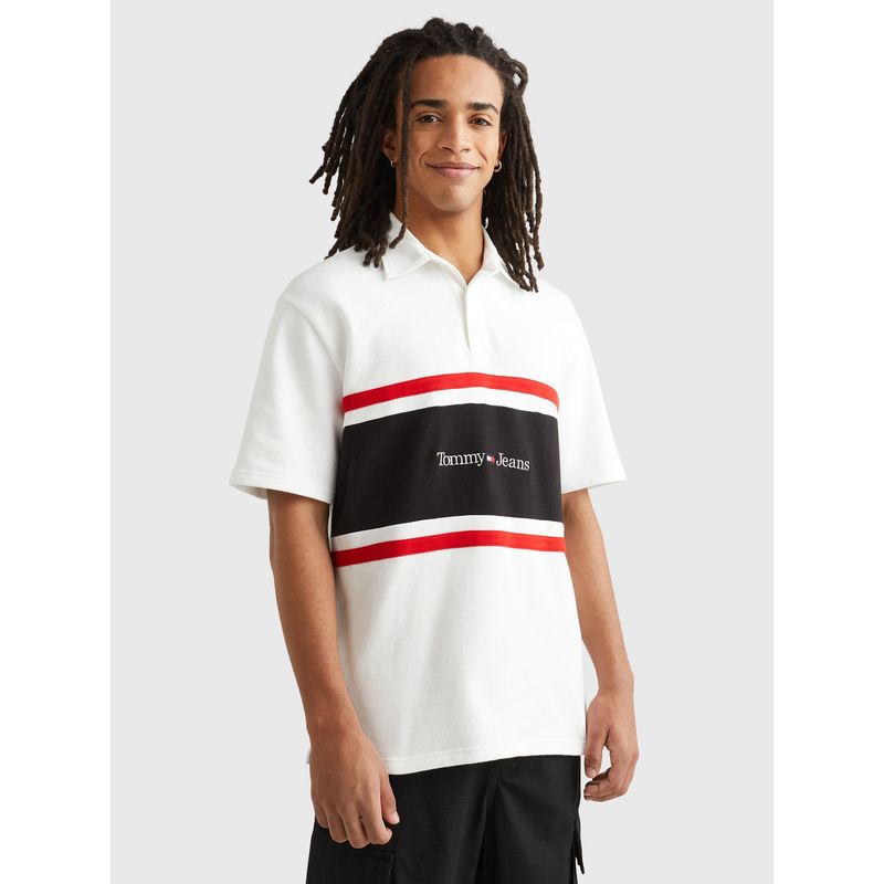 TOMMY HILFIGER - Polo Oversize Rugby Color Block Blanco Tommy Jeans_.