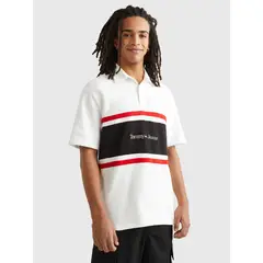 TOMMY HILFIGER - Polo Oversize Rugby Color Block Blanco Tommy Jeans