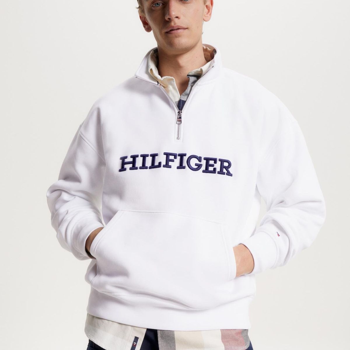 TOMMY HILFIGER - Polerón Con Medio Cierre Monotype Blanco Tommy Hilfiger