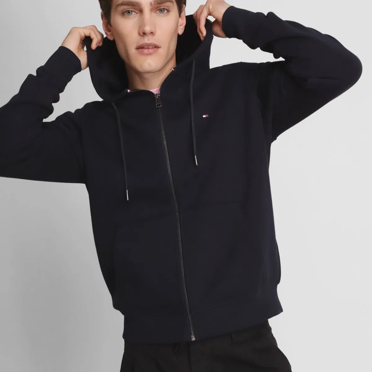 TOMMY HILFIGER - Polerón Hoodie Con Cierre Logo Azul Tommy Hilfiger