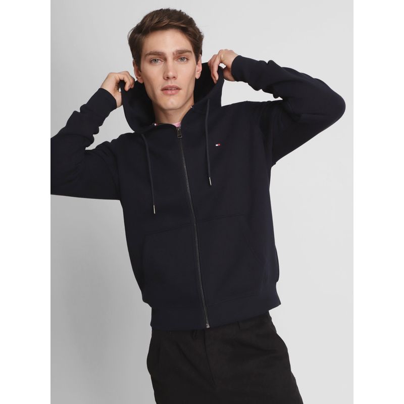 TOMMY HILFIGER - Polerón Hoodie Con Cierre Logo Azul Tommy Hilfiger