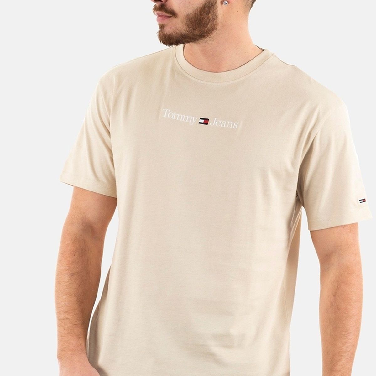 TOMMY HILFIGER - Polera Classic Linear Logo Beige Tommy Jeans