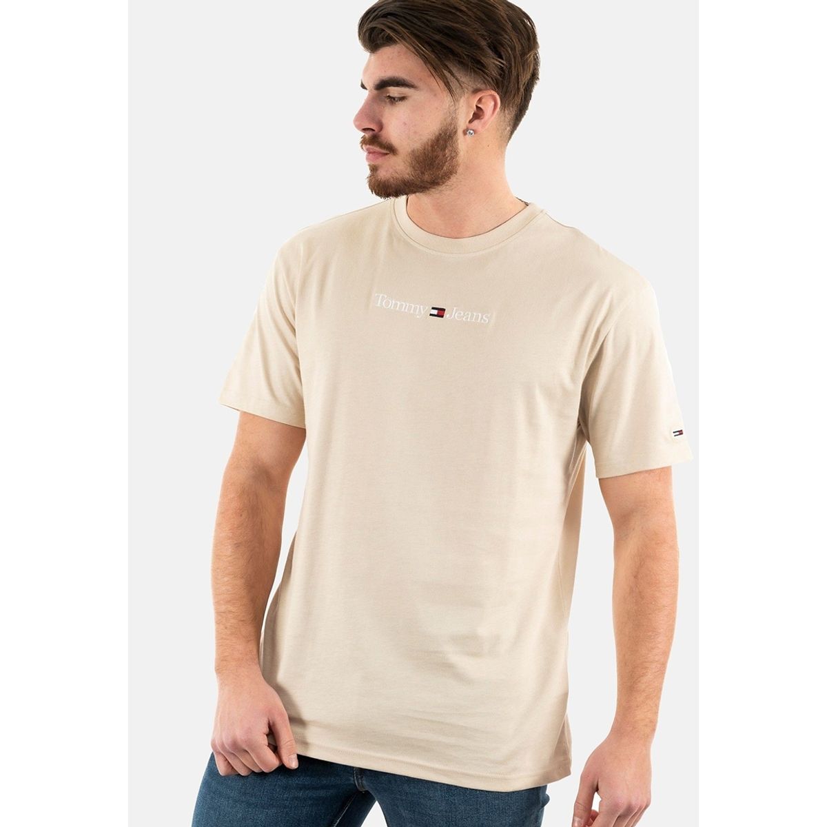 TOMMY HILFIGER - Polera Classic Linear Logo Beige Tommy Jeans