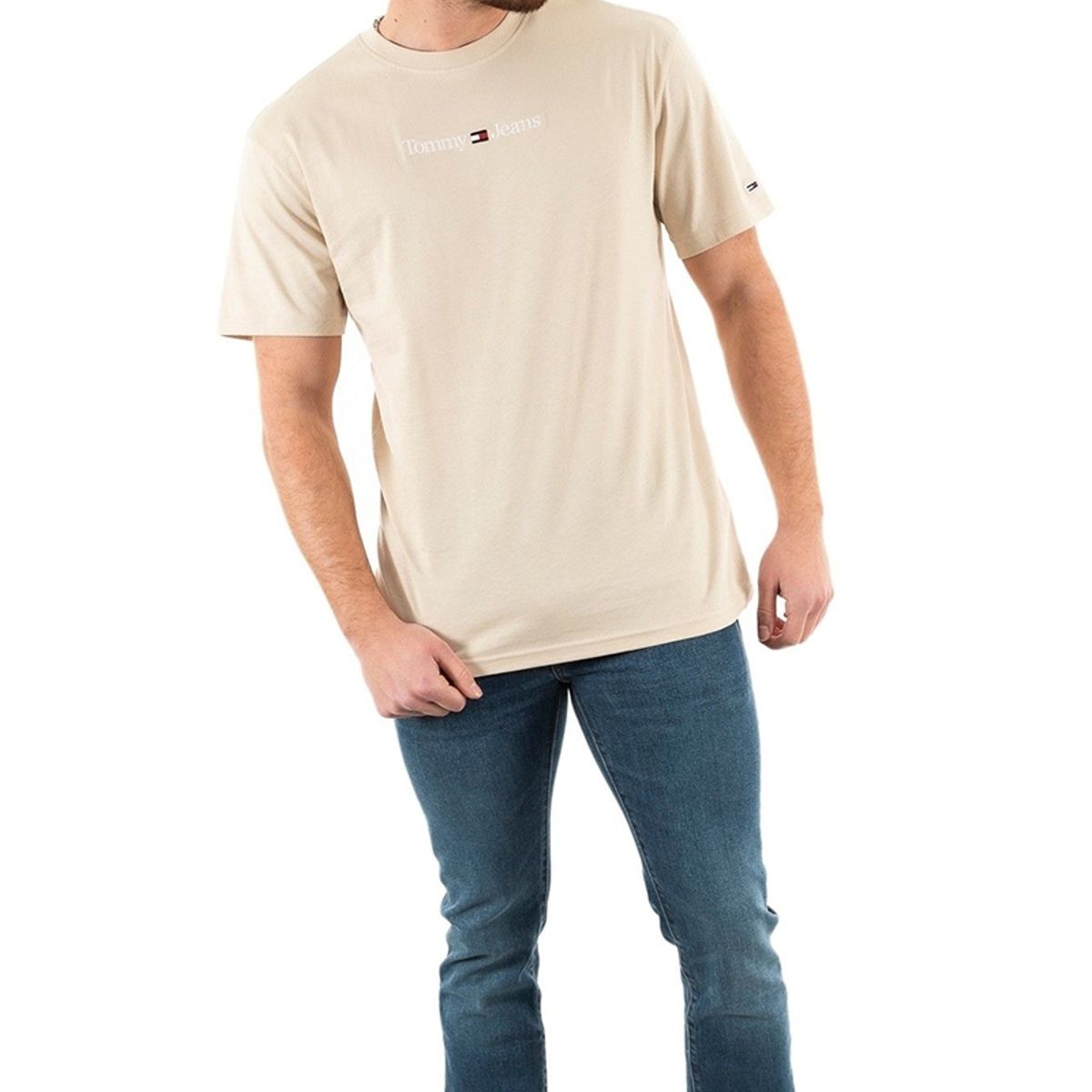 TOMMY HILFIGER - Polera Classic Linear Logo Beige Tommy Jeans