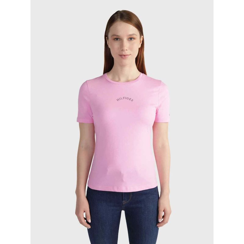 TOMMY HILFIGER - Polera Slim Fit Con Glitter Rosado Tommy Hilfiger