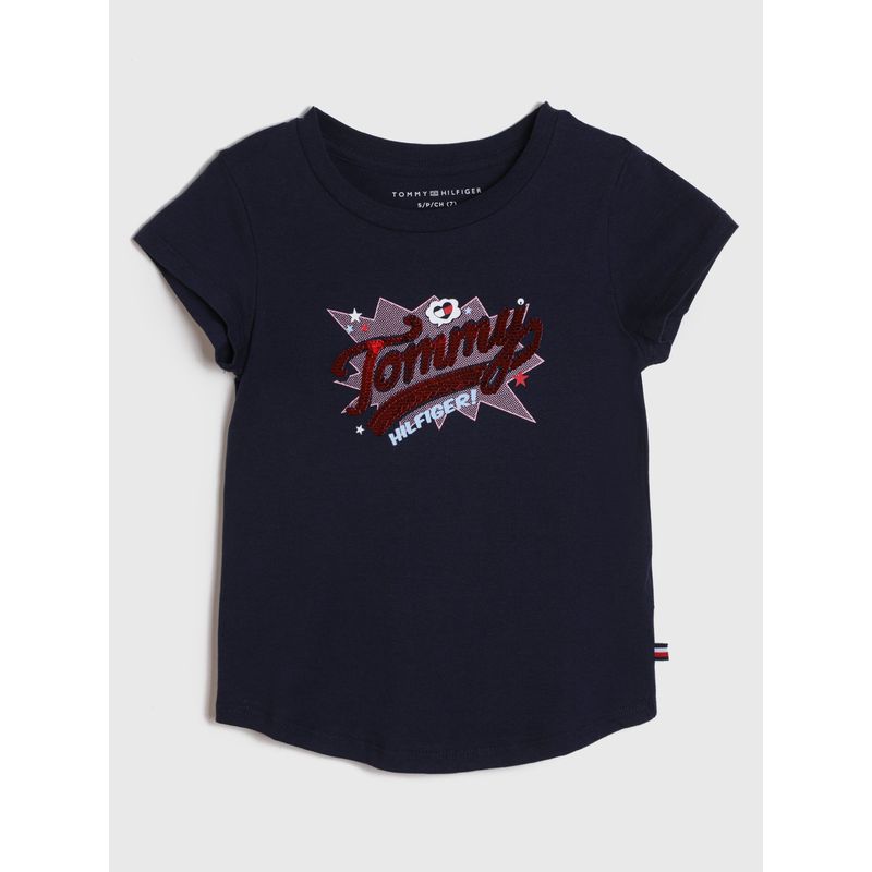 TOMMY HILFIGER - Polera Con Logo De Lentejuelas Azul Tommy Hilfiger