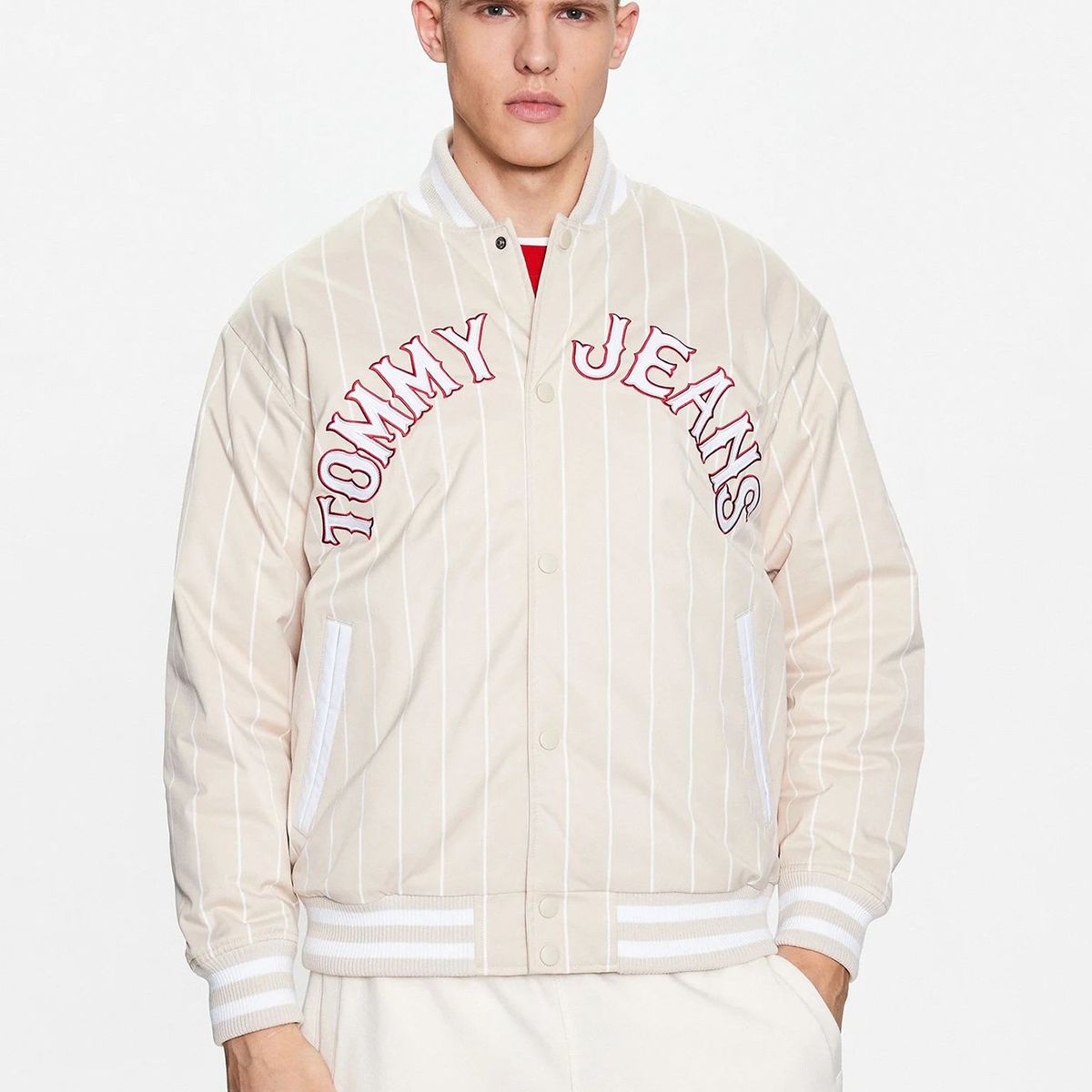 TOMMY HILFIGER - Bomber Relaxed Pinstripe Beige Tommy Jeans